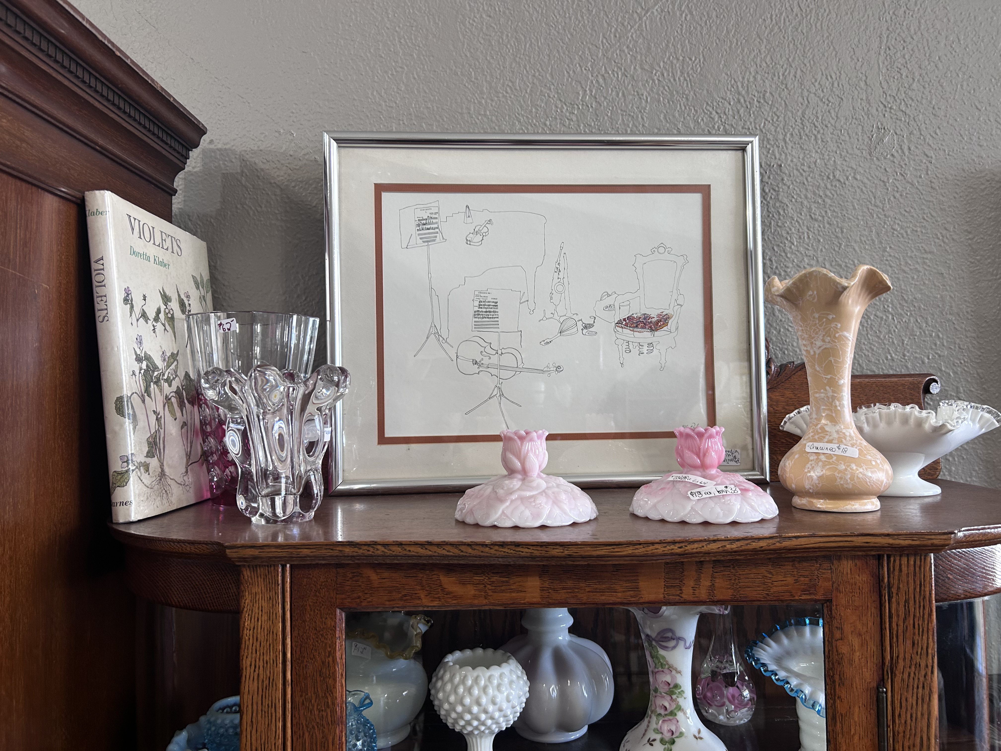 Millicent Tomkins signed print with crystal vase