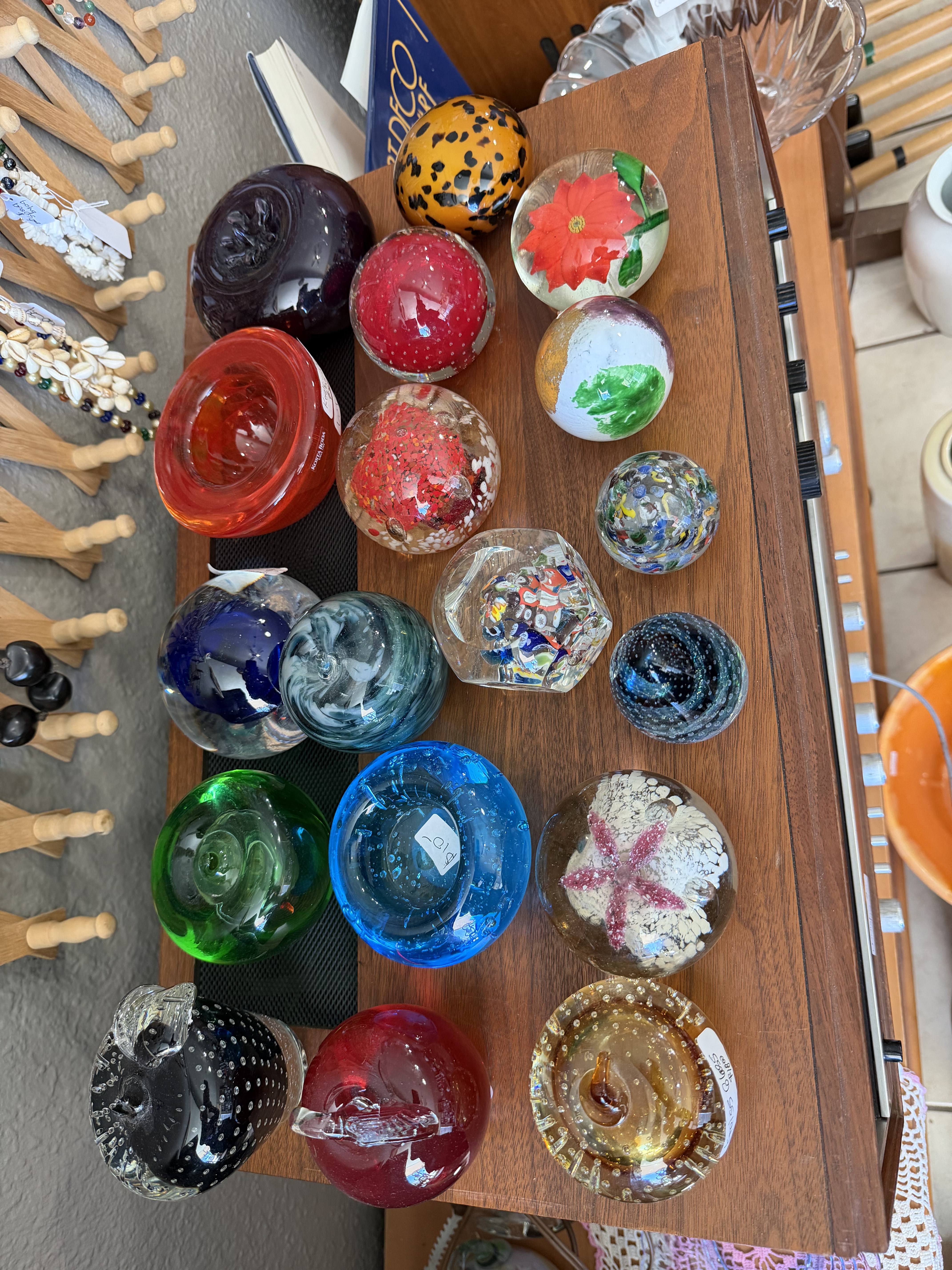 Deeply colored art glass paperweights
